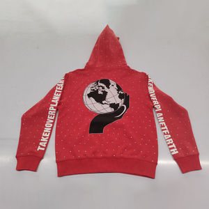 Fabricant de vêtements en gros – Sweat-shirt rétro surdimensionné personnalisé, broderie vintage en strass, sweats à capuche boxy imprimés pour hommes - Product Image 2