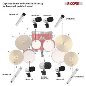 Kit de Micrófonos de Batería de 5 Núcleos, 9 Piezas, Micrófonos de Batería Totalmente Metálicos, Tom/Snare y Platillos, Juego de Micrófonos con Cable para Instrumentos de Percusión - Product Image 6