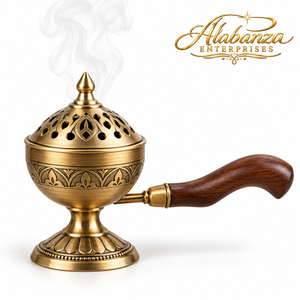 เตาเผาบัคฮูร์ทองเหลืองหรูหราจาก ALABANZA ENTERPRISES พร้อมด้ามจับไม้ เป็นมิตรกับสิ่งแวดล้อม กลิ่นหอมแบบอินเดีย เหมาะสำหรับใช้ในบ้านและโรงแรม - Product Image 4