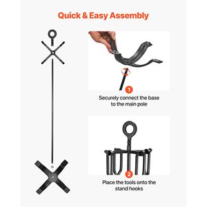 5 PCS Fireplace Tool Set with Four Prong Stand <b>Fire</b> Place <b>Poker</b> Wrought Iron Ash Shovel Brush Tongs-Premium Accessory Holder - Product Image 6