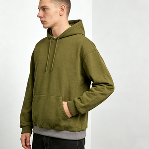 Sudaderas Extra Grandes para Hombre, Color Verde Oliva, con Bolsillo en Contraste, Dobladillo Acanalado, Forro Polar, Ropa Casual de Calle, Cómodas para Uso Diario - Product Image 2
