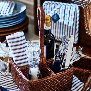 Panier à couverts artisanal en rotin foncé, 4 compartiments, avec poignée, pour la maison, l'hôtel, le restaurant, la décoration de table - Product Image 5