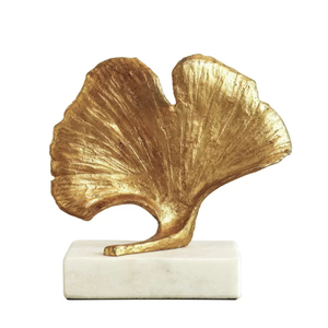 Estatua de Hoja de Ginkgo Dorada de Alta Calidad sobre Base de Mármol, Decoración para el Hogar, Escultura de Plantas, Adorno Decorativo para Oficina - Product Image 3