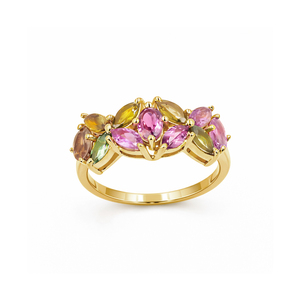 Bague de déclaration de luxe plaquée or Ishime Jewels en argent sterling 925 avec tourmalines multicolores, taille marquise vintage et sertissage à griffes - Product Image 4