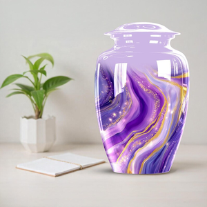 Purple Marble Metal Cremation Urn Decorative Memorial Vase <b>for</b> Human <b>Ashes</b> Tabletop Funeral Home Home Decor - Product Image 3
