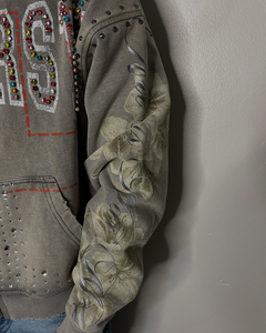 Sweat-shirt à capuche zippé unisexe entièrement personnalisé, style streetwear, 400 GSM, épais, décontracté, 100% coton, coupe oversize, avec strass - Product Image 3