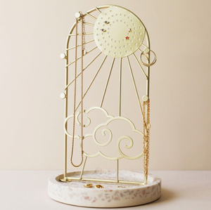 Three-tier hammered gold metal dish jewellery tray stand with <b>ball</b> feet, available at wholesale prices. - Product Image 3