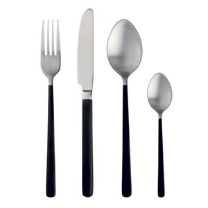 Ensemble de couverts classiques écologiques légers en acier inoxydable avec manches noirs, compatibles lave-vaisselle, pour mariage (cuillère, fourchette, couteau) - Product Image 1