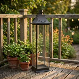 Artisan Design Iron <b>Lantern</b> With Clear Glass Panels <b>Black</b> Finish Home Decoration Metal Candle Holder Durable Design - Product Image 4