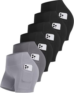 FlyFit - Paquete de 6 Pantalones Cortos Deportivos para Mujer con Bolsillo, Cintura Alta de 5 Pulgadas, Control de Abdomen, Spandex, para Yoga y Entrenamiento - Product Image 6