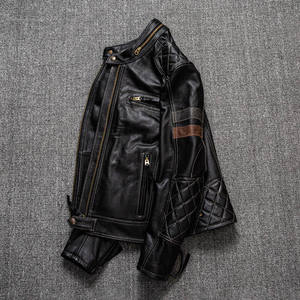 Chaqueta de Motociclista de Cuero para Hombre, Manga Larga, Resistente al Viento, Diseño de Paneles Hexagonales Negros, Ropa de Carreras para Otoño - Product Image 4