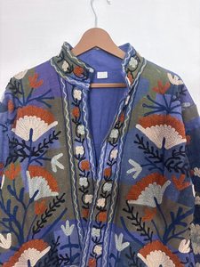 Embroidered Velvet <b>Jacket</b> Handmade Suzani Embroidered Velvet <b>Jacket</b> <b>Kantha</b> Stitched Winter Coat - Product Image 4