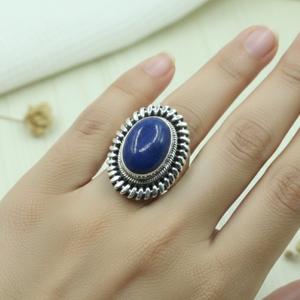Vintage Lapis Lazuli <b>Ring</b> 925 Sterling <b>Silver</b> Rose Gold Yellow Gold Plated Handmade Statement Jewelry Boho Artisan <b>Ring</b> <b>for</b> <b>men</b> - Product Image 2