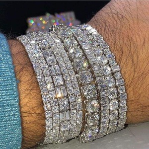 Premium Quality Moissanite Diamond <b>Silver</b> <b>Studded</b> Square Bracelets for Unisex Hip Hop Moissanite Bracelets From India - Product Image 2