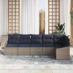 Conjunto de Sofá de Jardín de 6 Piezas en Poliratán Gris con Cojines, Elegante Colección de Muebles para Exteriores - Product Image 3