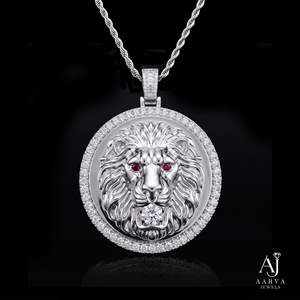 Collier pendentif Lion en acier inoxydable avec moissanite, bijou rond en forme de tête de Lion pour homme, cadeau - Product Image 5