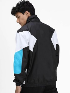 Men's Color Blocked <b>Racer</b> <b>Jacket</b> With Zipper And Pockets Windproof Oversized Fit Black White Blue Polyester Outdoor Wear - Product Image 4