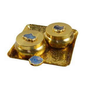 Golden Metal Spice Jars with Agate Inlay on Decorative <b>Tray</b> Set Beautifully Crafted By HRCRAFTVERSE - Product Image 2