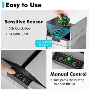 Cestino per Rifiuti da Cucina in Acciaio Inox da 13,2 Galloni, Design Sottile con Coperchi a Cerniera, Contenitore Intelligente - Product Image 6