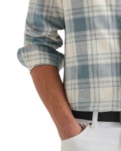 Chemise décontractée à carreaux bleu clair pour homme, en coton et polyester, à manches longues, boutonnée, pour les acheteurs en gros. - Product Image 5