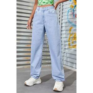 Jean en denim bleu glace large et tendance, taille haute, coupe décontractée, style streetwear écologique, taille unique - Product Image 4