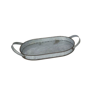 Juego de 3 bandejas ovaladas de metal galvanizado con asas de hierro, bandeja decorativa para el hogar, hotel, restaurante. - Product Image 6