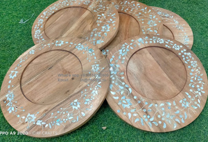 Bandeja Redonda de Madera Natural Rfcrafts, Decoración Musulmana de Madreperla para Ramadán, Bodas, Regalos de Eid Ramadán, Plato para Postres y Alimentos - Product Image 3