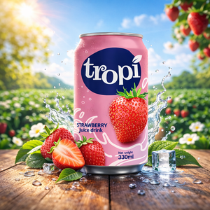 Jugo de Frutas Tropi 330ml – Sabor Sandía, Mangostán y Fresa – Bebida Enlatada con Certificación Halal, Proveedor OEM - Product Image 3