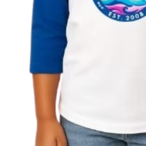 Girl's White and Royal Blue Baseball Shirt Casual Three Quarter Sleeve <b>Raglan</b> Tee Everyday Comfortable Lifestyle Clothing <b>Top</b> - Product Image 4