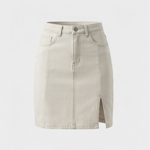 Jupe crayon en jean taille haute pour femme, couleur unie avec poche, style minimaliste, à porter toute l'année - Product Image 1