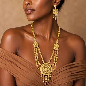 Wholesale 14K/18K/24K Micron Gold Plated Dubai Style <b>Bridal</b> Long Necklaces Traditional Turkish Design Wedding Party <b>Jewelry</b> <b>Set</b> - Product Image 3