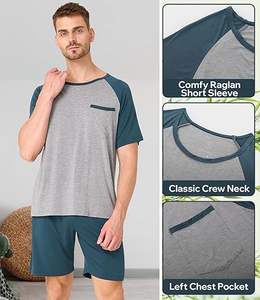 Conjunto de Pijama Formal para Hombre, 100% Algodón, Transpirable, Ropa de Dormir de Verano, Camisa de Manga Corta, Suave y Ligera, con Bolsillos - Product Image 5