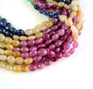 Perles de pierres précieuses en saphir multicolore, lisses, ovales, en forme de nuget, pour la fabrication de bijoux - Product Image 4