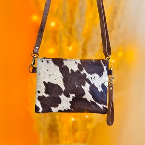 2026 New Arrival Western Style 100% Genuine <b>Leather</b> Sling Evening Bag Animal Printed Sling <b>Pouch</b> Hand <b>Tooled</b> Hair Fur Sling Bags - Product Image 1