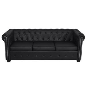 Chesterfield 3 posti divano nero in pelle artificiale elegante soggiorno mobili - Product Image 2
