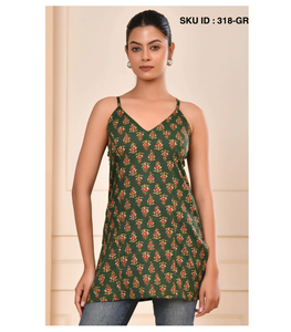 Printed Criss Cross Back Cotton Short <b>Kurti</b> for Women Comfortable Lightweight Quick Dry Summer Top for Party Beach Daily Wear - Product Image 1