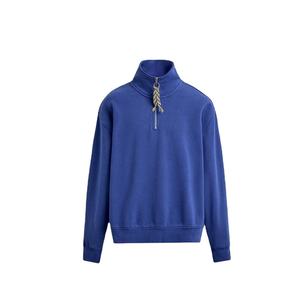 Pull-over décontracté en molleton 100 % coton bleu roi uni pour homme, col montant, fermeture éclair quart de tour, vente en gros sur mesure - Product Image 1