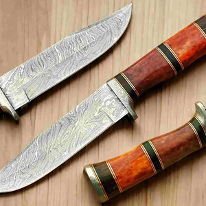 Cuchillo de Caza de Acero Damasco de Alta Calidad con Mango de Madera de Ébano, Cuchillo para Desollar para Campismo y Supervivencia al Aire Libre - Product Image 1