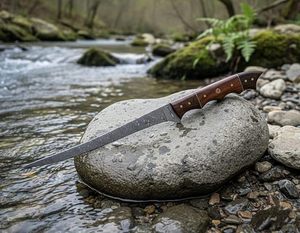 Couteau à filet en acier Damas artisanal de qualité industrielle OEM, à prix abordable, avec manche en bois de rose, lame de 8 pouces, longueur totale de 13 pouces - Product Image 3