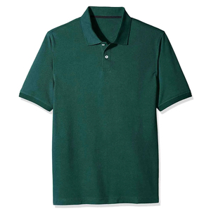 Polo à manches courtes vert forêt pour homme, col piqué uni, boutons, coupe classique, t-shirt décontracté et mode outdoor - Product Image 1
