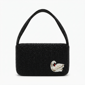 Handmade <b>Black</b> Swan Beaded Shoulder <b>Bag</b> <b>Women</b> Crystal Flap Evening Clutch Novelty Underarm Purse Handbag - Product Image 1