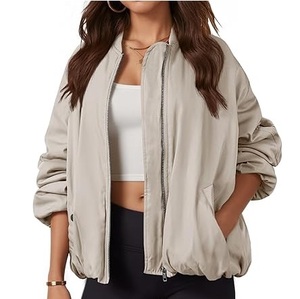 2026 New Arrival Women Zipper Closure Nylon Bomber <b>Jacket</b> <b>Plus</b> <b>Size</b> Baggy Coaching Training Outerwear <b>Rain</b> Bomber <b>Jackets</b> - Product Image 5