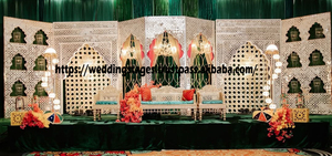 Perfect Theme <b>Mirror</b> Work Backdrop for Stage Palace Theme White Backdrop <b>Mirror</b> Wedding Stage Frames/<b>Panels</b> Mughal Style Arched - Product Image 4