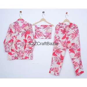 Nuevo Conjunto de Pijama de Algodón 100% Puro con Estampado Floral, Camisa y Pantalón, Suave y Cómodo para Mujer - Product Image 4