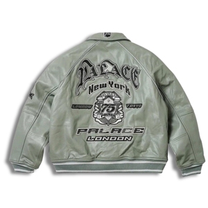 2026 Palace x Avirex Grey <b>Leather</b> <b>Jacket</b> | Vintage Oversized Bomber Bomber <b>Jacket</b> Big Size Canvas Plain Dyed Waterproof - Product Image 2