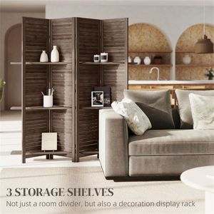 Walnut Wood Privacy Screen 4-Panel Bedroom Partition Board Natural & Stylish Room Divider - Product Image 4