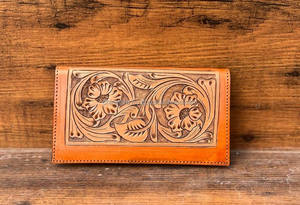 กระเป๋าสตางค์ผู้หญิงหนังวัวแท้ลายดอกไม้ทำด้วยมือกระเป๋าสตางค์ผู้หญิงสไตล์ตะวันตกแกะสลักด้วยมือล่าสุด - Product Image 2