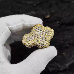 <b>Gold</b> Plated Cross Moissanite <b>Cocktail</b> <b>Ring</b> Pave Setting Luxury Party Jewelry Unisex - Product Image 1