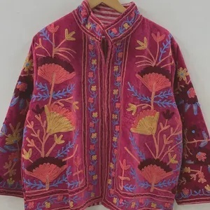 Bohemian Floral Embroidered Velvet Jacket Windproof and Breathable Suzani Overcoat Winter Knitted Short <b>Coat</b> - Product Image 3