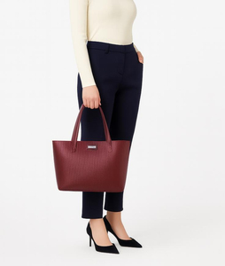 Elegant Red Vertical Stripe Tote Bag Women's Microfiber Synthetic Leather Large Capacity Daily Work Shopping Handbag - Product Image 1